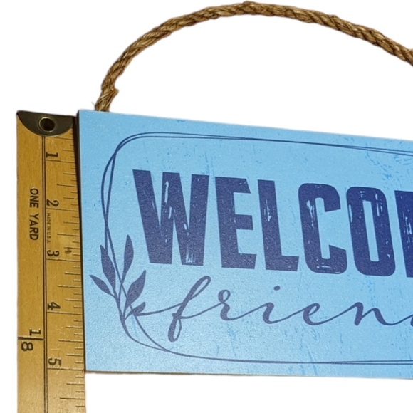 Wincraft Welcome Friends Navy & Sky Blue Wooden Sign with Twine Rope Han… - Picture 4 of 5
